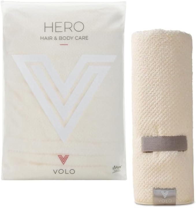 VOLO Hero Hair Towel | Ultra Soft, Super Absorbent, Quick Drying Nanoweave Fabric | Reduce Dry Time by 50% | Towel Wrap for All Hair Types | Reusable Packaging (Salt White - Reusable Tote)