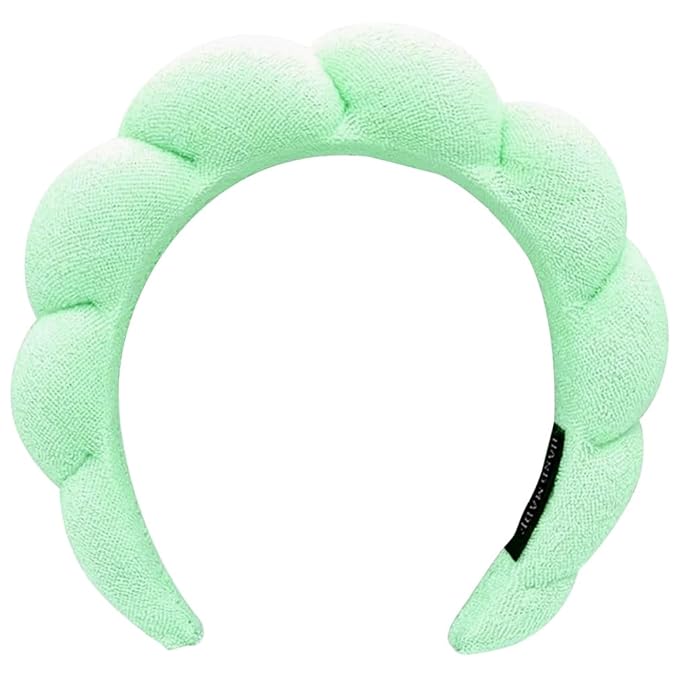 Spa Headbands for Washing Face or Facial, Makeup Headband for Women, Skincare Hair band, Puffy Terry Cloth Face Washing Head band for Maskup, Skin Treatment(Green)