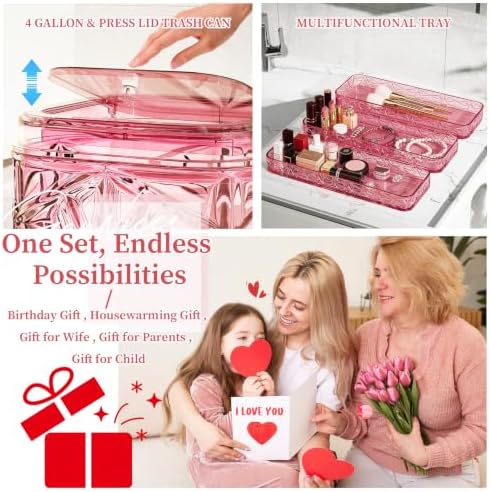 9-Piece Pink Bathroom Accessories Set Complete with 4 Gallon Trash Can - Image 6