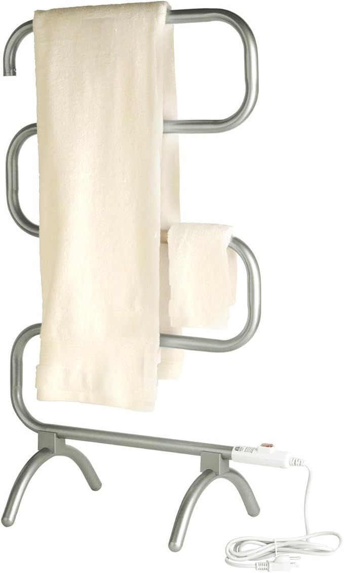 Warmrails Classic Towel Warmer - Free-Standing or Wall Mounted Towel Warmer Rack for Drying Towels and Garments - 37.5-Inch Nickel Finish Frame with 4 Bars - Model HCS