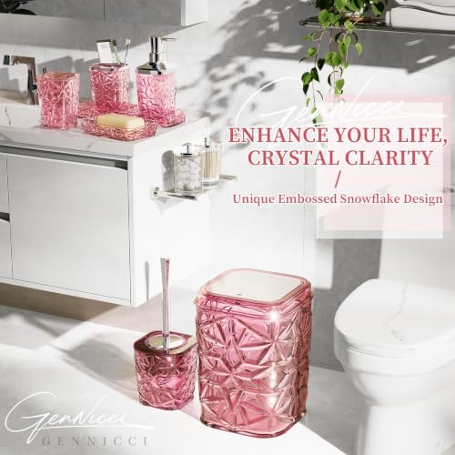 Bathroom Accessory Set, 9-Piece Pink Bathroom Set with Trash Can, Toilet Brush, Soap Dispenser, Soap Dish, Toothbrush Holder, Tumbler, Q-tip Holders & Tray, for Hotel/Apartment, Housewarming Gift - Image 3