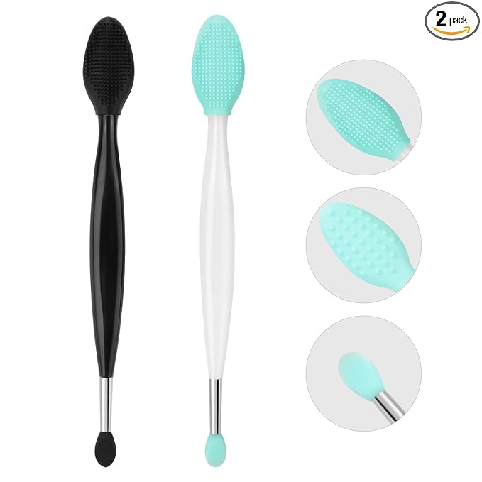 Unaone Lip Scrub Brush - 2 PCS Dual-ended Lip Scrubber Exfoliator and Silicone Lip Brush, 3-in-1 Silicone Lip Scrub Tool Lip Mask Applicator, Gentle Exfoliator & Applicator for Soft