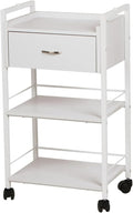Buy-Rite Jenny Trolley Cart - 3-Tier Rolling Utility Cart for Spas, Estheticians & Salons, White Wood Organizer with Drawer, Open Shelves, Post Holes & Smooth Casters - Model TS-4205