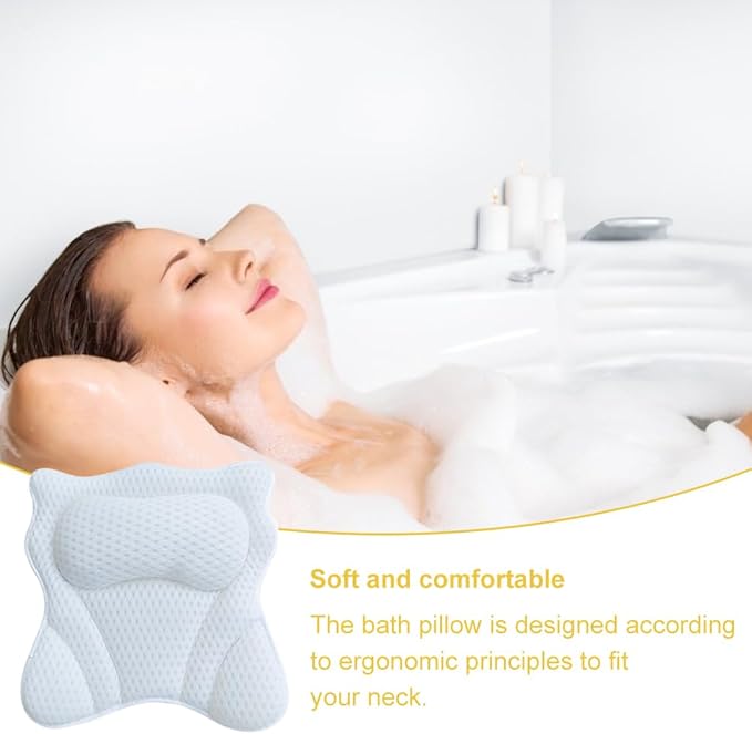 Bath Pillow,Ergonomic Bathtub Pillows for Tub Neck and Back Support,with 6 Powerful Suction Cups,Provide Shoulder and Back Relaxing,Bath Accessory,Fits All Types Bathtub(White)