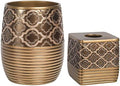 Zahari Home 2pc Spindle Modern Bath Accessories Set Waste Basket & Tissue Box Modern Classic Contemporary Decorative Beautiful Designs Bathroom Decor Set for Home Gold Complete Bathroom Sets by ZahariHome