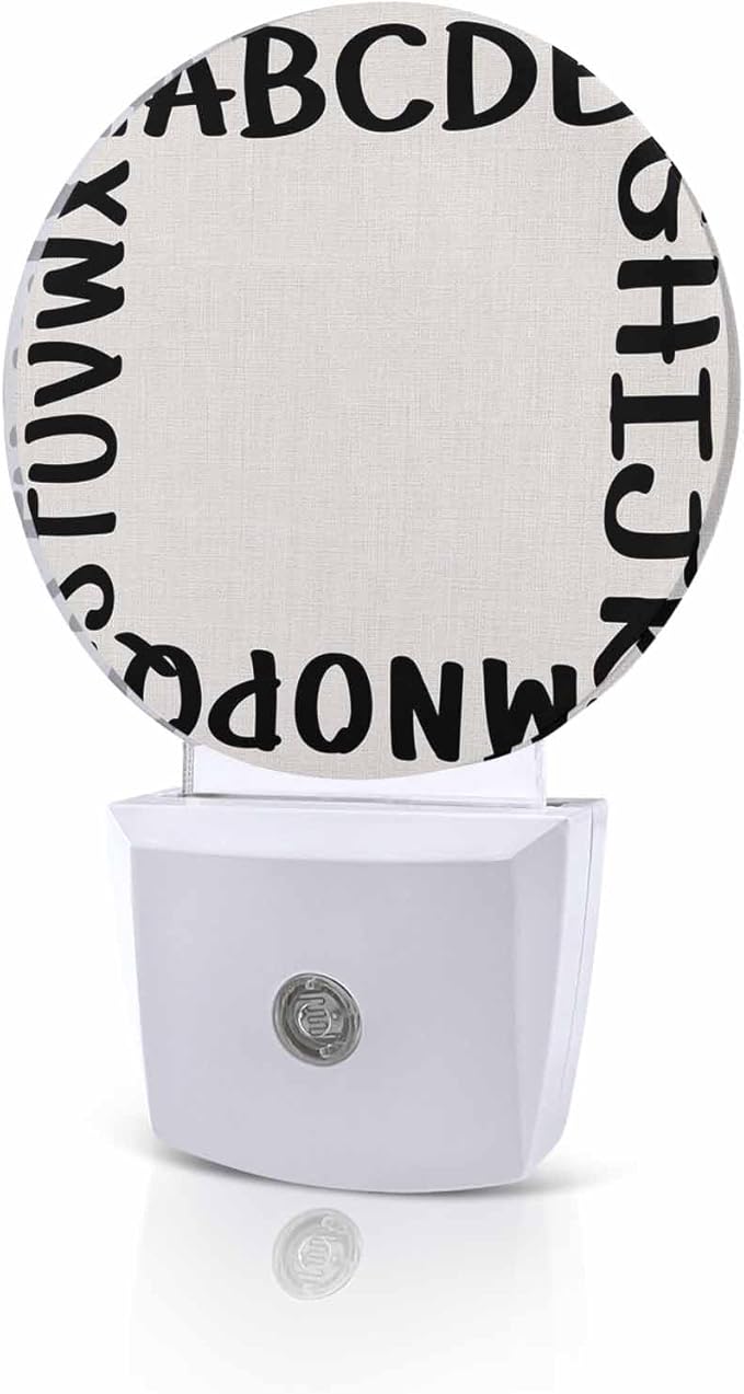 Night Lights Auto Sensor Alphabet Night Light Beige Modern Minimalist Letter Round Lamp Plug-in LED Nightlights Dusk to Dawn for Living Room Bedroom Bathroom Hallway Wall Decor