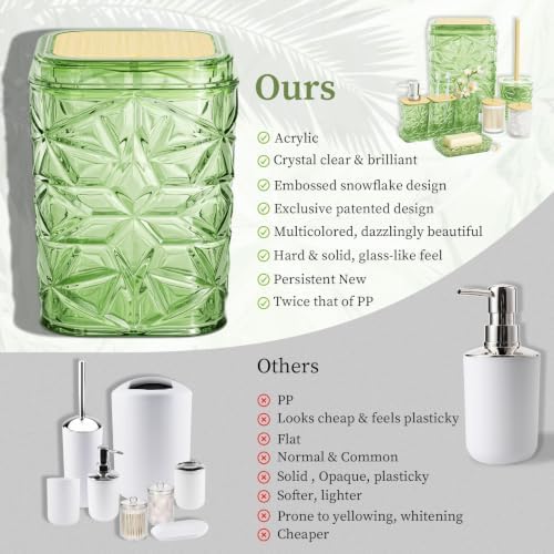 Bathroom Accessory Set, 9-Piece Green Bathroom Set with Trash Can, Toilet Brush, Soap Dispenser, Soap Dish, Toothbrush Holder, Tumbler, Q-tip Holders & Tray, for Hotel/Apartment, Housewarming Gift - Image 7