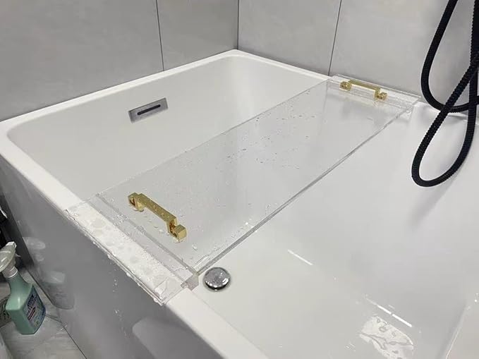 WANLIAN 33inch Luxury Bathtub Caddy Tray for Bathroom Bath tub Table Caddy Tray Shelf for Shower Storage Organizer tub Tray Accessories for Bath tub Table Caddy (Gold Handles)