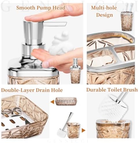 Bathroom Accessory Set, 9-Piece Brown Bathroom Set with Trash Can, Toilet Brush, Soap Dispenser, Soap Dish, Toothbrush Holder, Tumbler, Q-tip Holders & Tray, for Hotel/Apartment, Housewarming Gift - Image 5