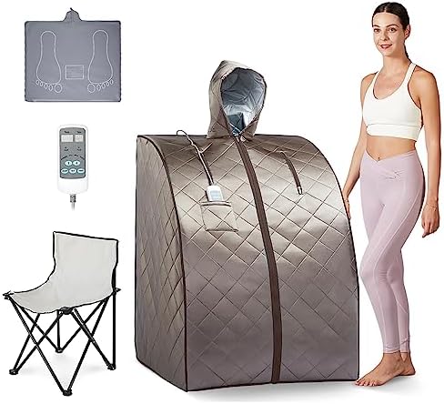 Portable Infrared Sauna, Full Size 1 Person Infrared Sauna Tent, Separate Heating Foot Pad and Portable Upgrade Chair, Relaxation at Home