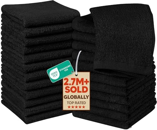 Utopia Towels 24 Pack Washcloths, 12x12 in, 100% Cotton, Black by UTOPIATOWELS