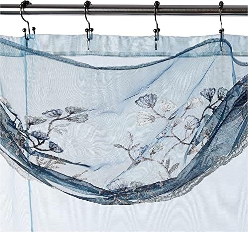 Zahari Home 13pc Capri Bathroom Sheer Shower Curtain Sets & 12 Hooks - Modern Classic Luxury Contemporary Decor Blue Shower Curtain Stylish Bath Sets - Image 2