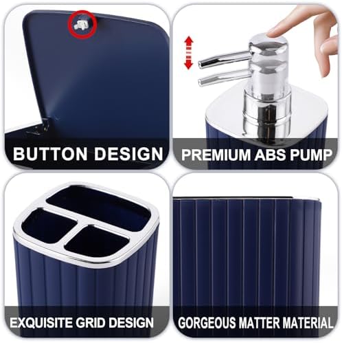 XLHOMO Bathroom Set with Shower Curtain and Rugs- Navy Blue Bathroom Set - Image 7