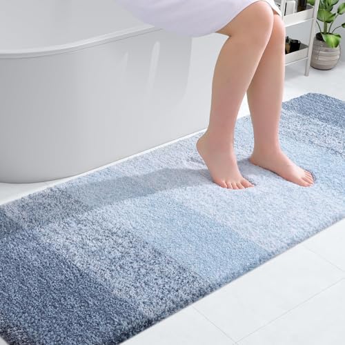 OLANLY Bathroom Runner Rugs Mat 70x20, Extra Soft Absorbent Microfiber Bath Rugs, Rubber Backing, Quick Dry, Washable Long Bath Mats for Bathroom Floor, Tub and Shower, Home Decor Accessories, Blue by OLANLY
