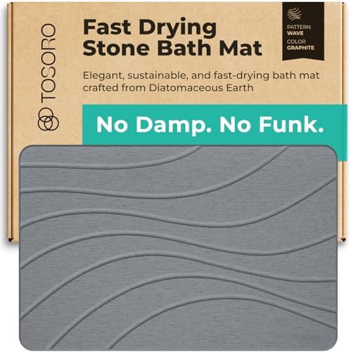 TOSORO - Stone Bath Mat Diatomaceous Earth Shower Mat Non-Slip Super Absorbent Diatomite Stone Bath Mats for Bathroom Floor Quick Drying Natural Easy to Clean (23.5 x 15) - Graphite by Tosoro
