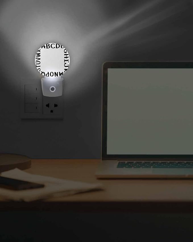 Night Lights Auto Sensor Alphabet Night Light White Modern Minimalist Letter Round Lamp Plug-in LED Nightlights Dusk to Dawn for Living Room Bedroom Bathroom Hallway Wall Decor