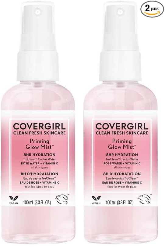 COVERGIRL Clean Fresh Skincare Priming Glow Facial Mist with Rose Water and Vitamin C, 3.3 Fl Oz (Pack of 2)