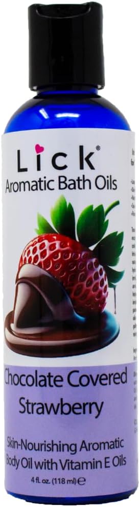 Lick Chocolate Covered Strawberry Aromatic Bath Oil - Indulgent Dessert Blends - Aromatherapy Soak Oils for Skin Softening, 4 oz