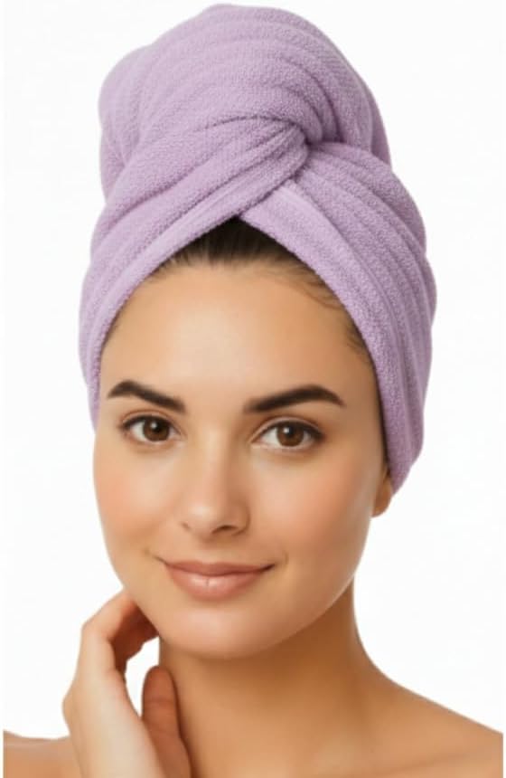 KEEPOZ Cotton Hair Towel Quick Dry Hair Towel Hair Drying Towels Suitable for All Kinds of Hair Ultra Absorbent Long and Thick Hair 26X40inch (Lilac)