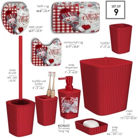 Clara Clark Bathroom Set - Christmas Bathroom Decor, Xmas Bathroom Accessories Set, 9PC Bathroom Accessory Set, Christmas Bathroom Sets with Bathroom Rugs, Toilet Brush, Trash Can & Soap Dispenser - Image 2