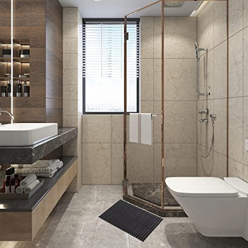 Bath Mat Bathroom Rugs Floor Wood Shower Bathtub Waterproof Non Slip Accessories 16x24 Inch Easy to Clean, Black, 1 pc - Image 5