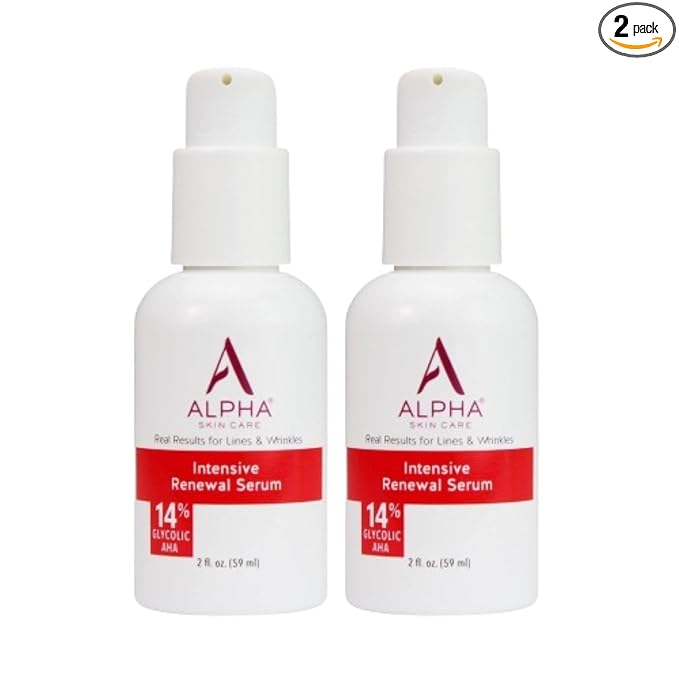 Alpha Skin Care Renewal Serum, 14% Glycolic AHA, Anti-Aging Formula, Reduces Lines & Wrinkles, Alpha Hydroxy Acid Exfoliates & Evens Skin Tones, Rejuvenates & Hydrates, 2 Oz, Pack of 2