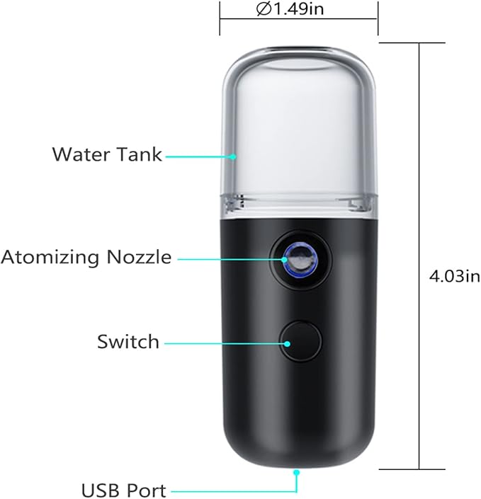 2Pack Kingsmile Facial Mister, Portable Face Mister, Cool Nano Mist Sprayer for Face Hydrating, Mini Handy Mister for Eyelash Extensions with 1oz Large Capacity Screwing Visual Water Tank Black/White