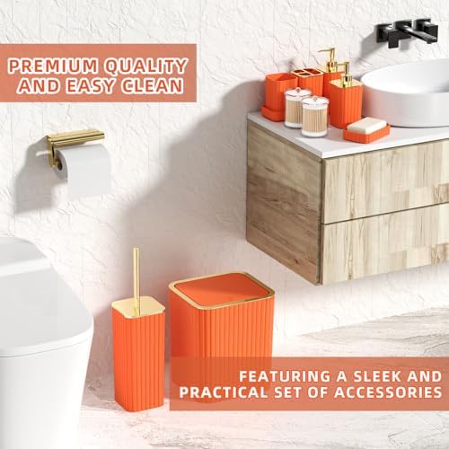 XLHOMO Bathroom Accessories Set - 25PC Bathroom Sets with Shower Curtain and Rugs, Orange Bathroom Accessories with Trash Can, Soap Dispenser, Soap Dish & Toilet Brush - Image 5