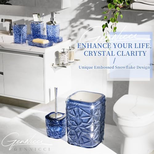 Bathroom Accessory Set, 9-Piece Blue Bathroom Set with Trash Can, Toilet Brush, Soap Dispenser, Soap Dish, Toothbrush Holder, Tumbler, Q-tip Holders & Tray, for Hotel/Apartment, Housewarming Gift - Image 3