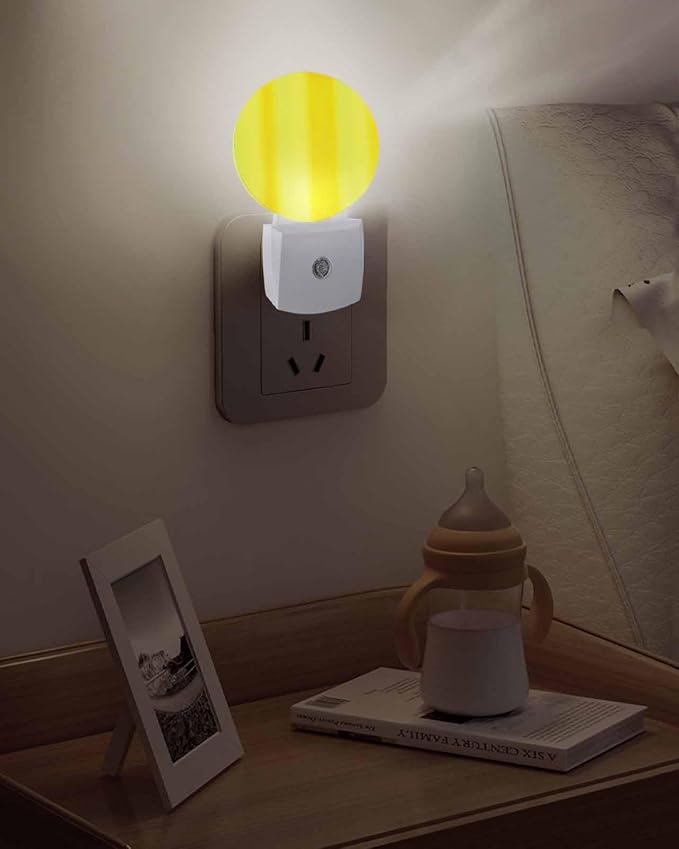 Night Lights Auto Sensor Green Yellow Orange Night Light Gradient Color Stripe Round Lamp Plug-in LED Nightlights Dusk to Dawn for Living Room Bedroom Bathroom Hallway Wall Decor