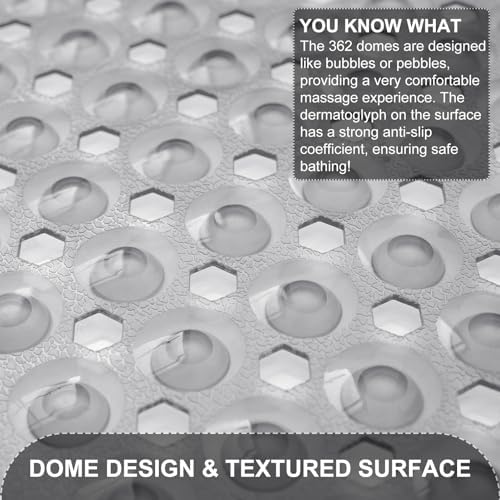 TEESHLY Upgrade Bath Tub and Shower Mats, Non Slip 40 x 16 Inch Extra Large Bathtub Mat, Machine Washable Bathmat with Drain Holes, Suction Cups for Bathroom Floor, Clear Gray - Image 2