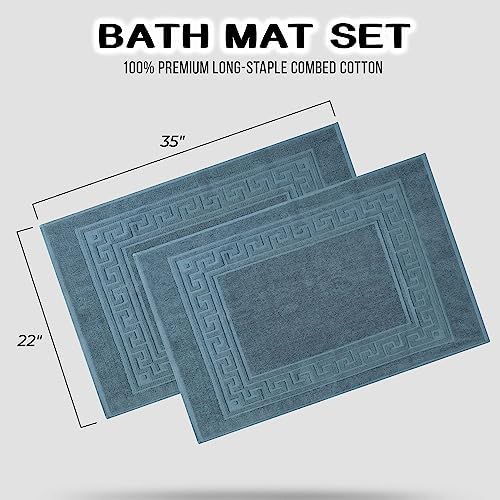 Superior Heavyweight Cotton Bath Mats, 2-Piece Rugs For Bathroom Accessories, Washable Rug For Shower, Toilet, Modern Decor, No Backing, Luxury Hotel And Spa Quality, Set of 2, 22" x 35", Sapphire - Image 3