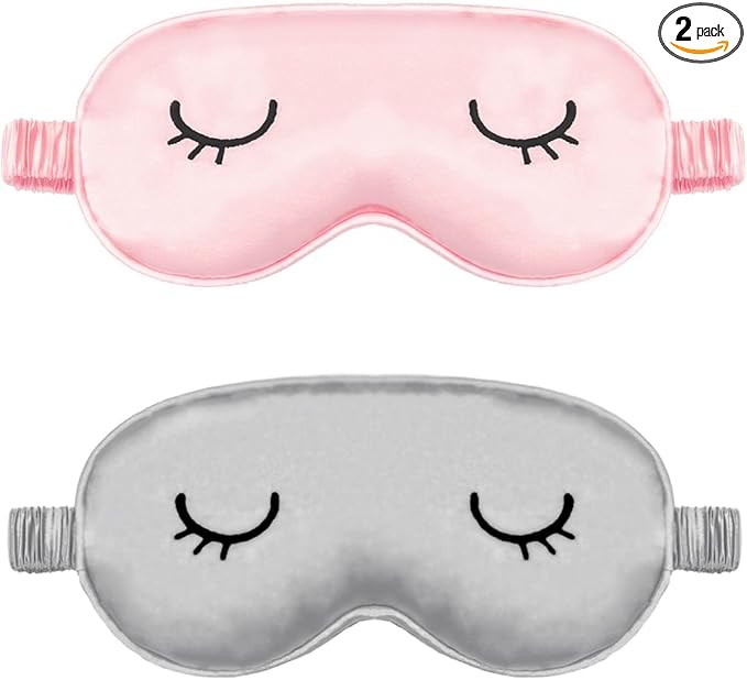 Cute Sleep Mask for Kids, 2 Pack Silk Sleeping Eye Cover Adjustable Mask Night Eyeshade Cover for Girls Boys Women Men Sleep Travel Nap Party Supplies