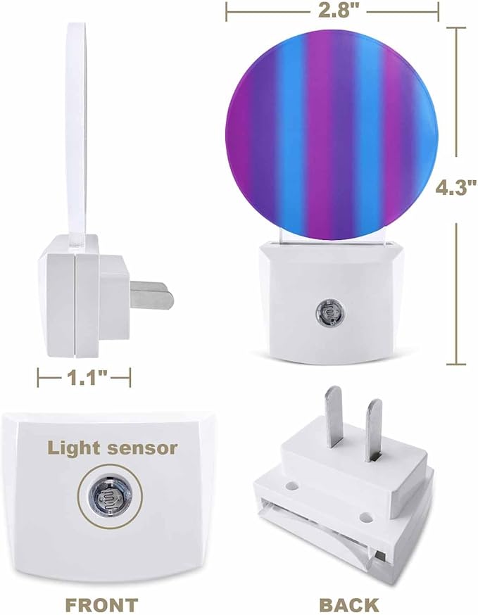 Night Lights Auto Sensor Purple Blue Night Light Gradient Color Stripe Round Lamp Plug-in LED Nightlights Dusk to Dawn for Living Room Bedroom Bathroom Hallway Wall Decor