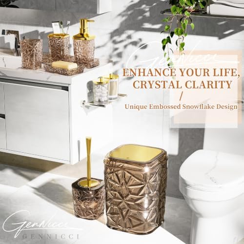 Bathroom Accessory Set, 9-Piece Brown Bathroom Set with Trash Can, Toilet Brush,Soap Dispenser, Soap Dish, Toothbrush Holder, Tumbler, Q-tip Holders,Tray,for Hotel/Apartment/Housewarming - Image 2