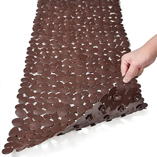 Pebble Shower Mat for Bathtub Non Slip Mat 35"X16" with Suction Cups,Brown by HOME