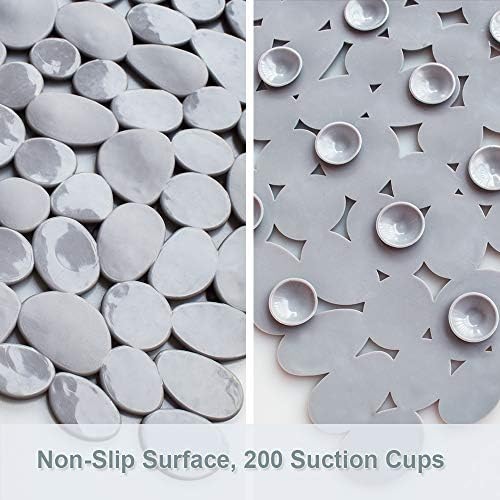 Pebble Shower Mat for Bathtub Non Slip Mat 35"X16" with Suction Cups,Grey - Image 2