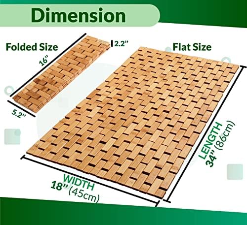 Bamboo Bath Mat, 34 x 18 Inch Foldable Roll-Up Wood Bathmat - Image 5