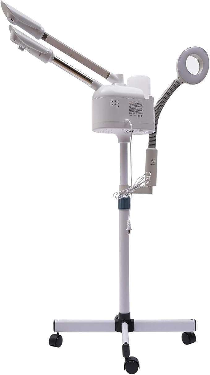 3 in 1 Facial Steamer, Professional Rolling Facial Steamer with 5X LED Magnifying Lamp, Warm Cold Mist Digital LCD Screen Ozone Facial Steamer for Salon Spa Beauty Skin Care