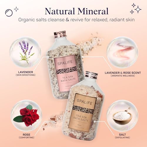 SpaLife Effervescent Rose & Lavender Bath Salts for Women Relaxing | All Natural Aromatherapy Dead Sea Salt Bath Soak Duo | Real Flower Petals for Relaxing Mineral Baths | 2-Pack (35.2 oz) - Image 5