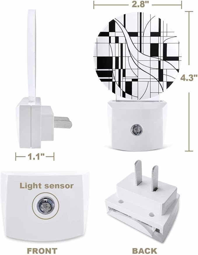Night Lights Auto Sensor White Lines Night Light Modern Abstract Art Round Lamp Plug-in LED Nightlights Dusk to Dawn for Living Room Bedroom Bathroom Hallway Wall Decor