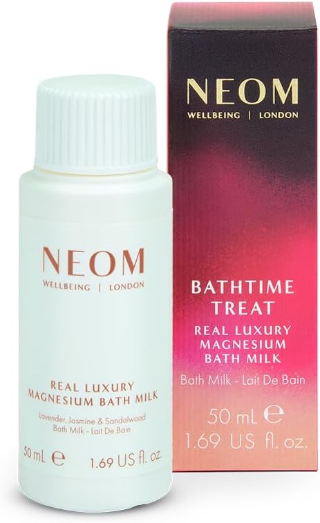 NEOM Real Luxury Magnesium Bath Milk 50ml Gift I 100% Natural scents Including Lavender, Jasmine and Sandalwood to Soothe Muscles and Tired Limbs I Stocking Stuffer