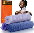 UJFQBH Authentic African Net Sponge 3 Pack, Exfoliating Body Scrubber for Gentle Daily Exfoliation, Deep Cleansing Back Scrubber for Hard to Reach Areas, Quick Drying Shower Essential Ocean Blue by BuyNow