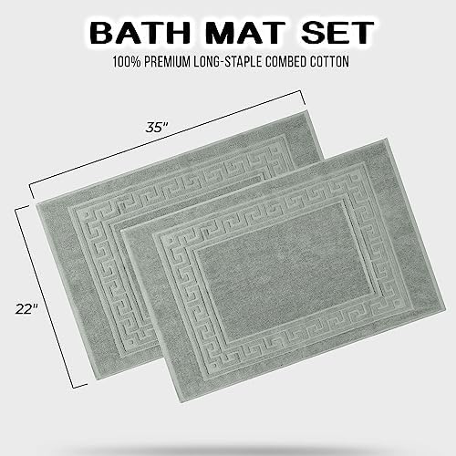 Superior Heavyweight Cotton Bath Mats, Bath Rugs For Bathroom Accessories, Washable Rug For Shower, Bath, Toilet, Modern Decor, No Backing, Luxury Hotel And Spa Quality, Set of 2, 22" x 35", Sage - Image 3