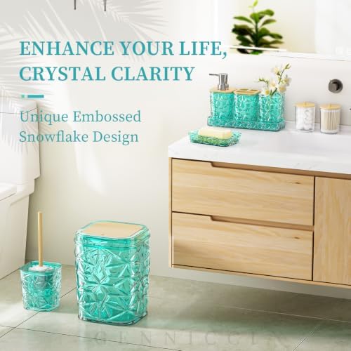 Bathroom Accessory Set, 9-Piece Teal Bathroom Set with Trash Can, Toilet Brush, Soap Dispenser, Soap Dish, Toothbrush Holder, Tumbler, Q-tip Holders & Tray, for Hotel/Apartment, Housewarming Gift - Image 3