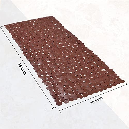 Pebble Shower Mat for Bathtub Non Slip Mat 35"X16" with Suction Cups,Brown - Image 3