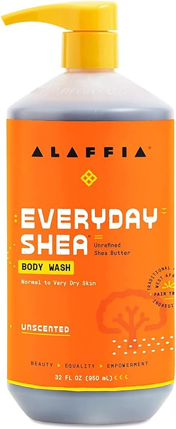 Alaffia Body Wash, EveryDay Shea, Unscented 2-Pack – Gentle Skin Cleanser, Shower Gel for Normal to Very Dry Skin, 32 Oz Ea