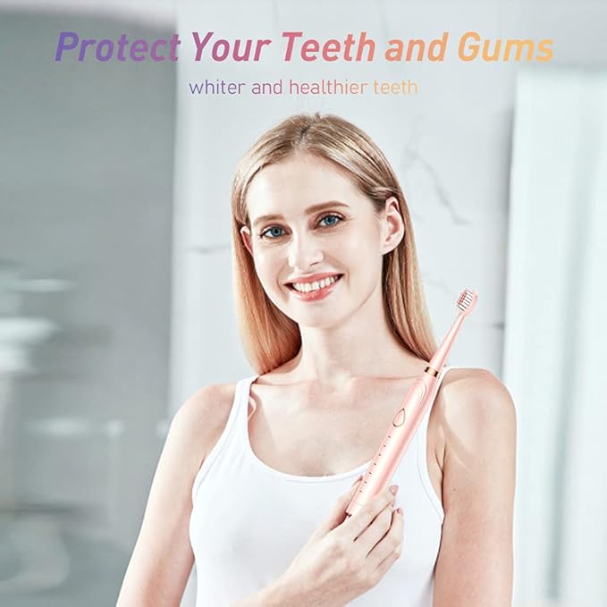 Sonic Electric Toothbrush, USB Rechargeable Powerful Sonic Cleaning Tooth Brush with 6 Modes, 5 Brush Heads + 1 Facial Cleansing Brush Head + 1 Face Massage Head Whitening Toothbrushes