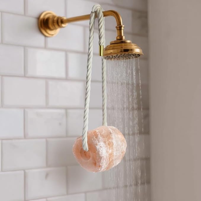 UMAID Himalayan Pink Salt Rock for Shower & Bath – Salt Buddy™ 4 lb Hanging Mineral Rock, Mothers Day Gifts for Mom, Wife, Daughter, Solid Himalayan Stone for Spa-Inspired Relaxation & Self-Care