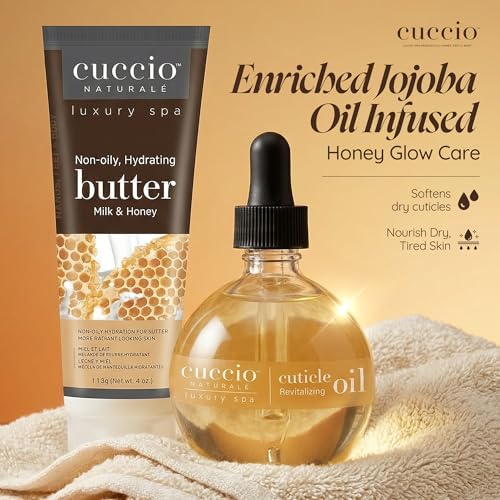 Cuccio Naturale Luxury Spa Hydration Essentials Set - Provides Nourishing Hydration - Soothes And Softens The Skin - Delivers A Relaxing Feeling - Milk And Honey - 2 Pc Body Butter And Cuticle Oil - Image 6